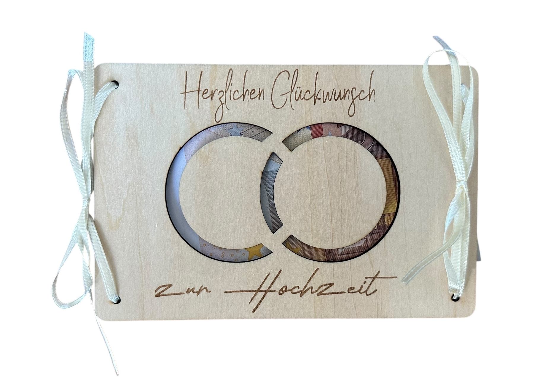 "Zur Hochzeit" - Hölzerne Grußkarte als Geldgeschenk zur Hochzeit "Zur Hochzeit" - Hölzerne Grußkarte als Geldgeschenk zur Hochzeit