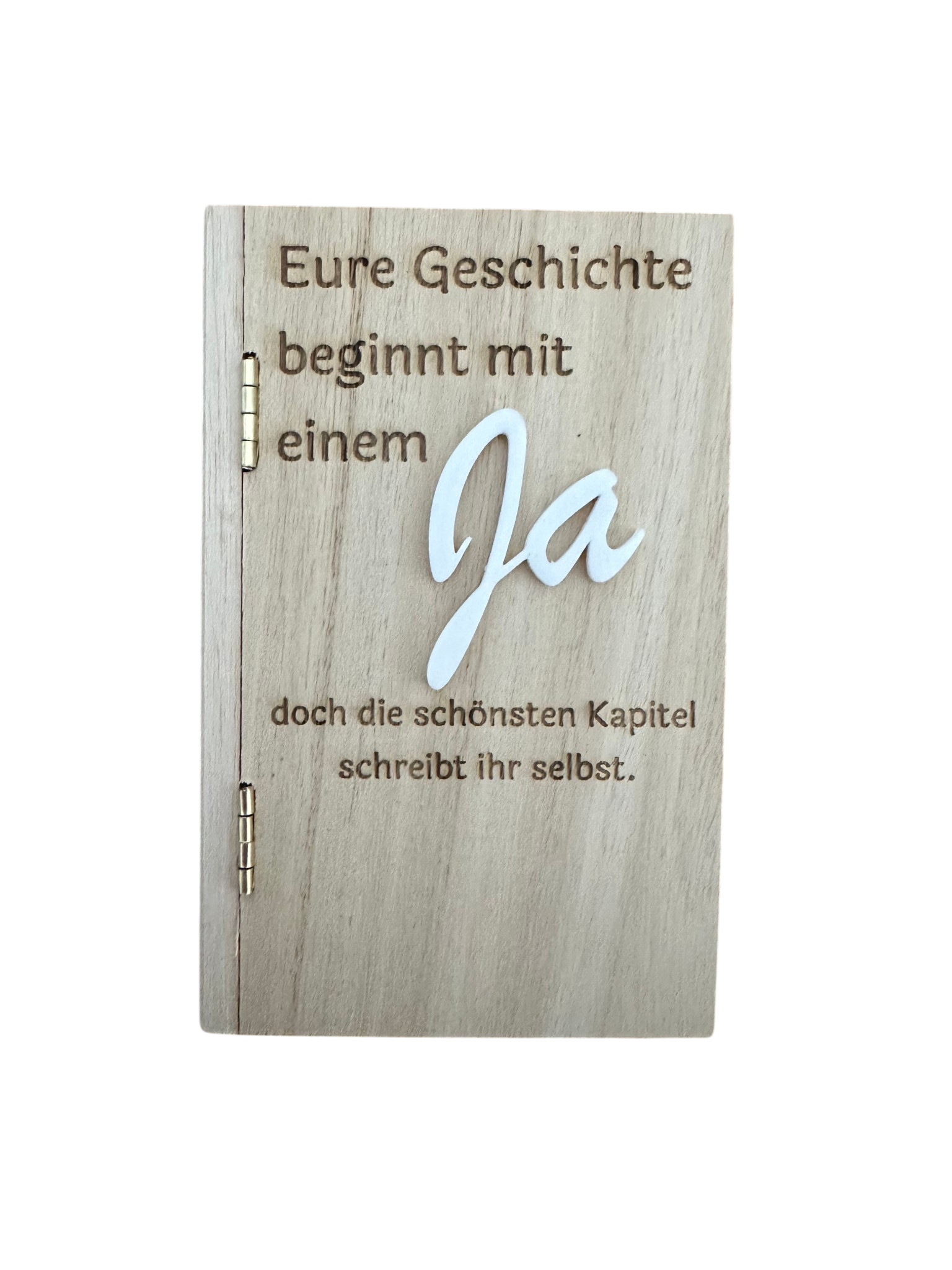 "Eure Geschichte beginnt mit einem Ja" – Personalisierbares Holzbuch mit Geheimfach