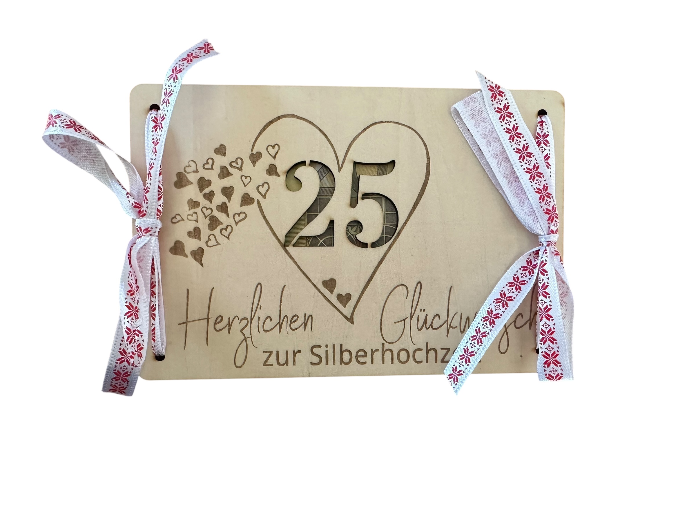 "Silberhochzeit" - Hölzerne Grußkarte als Geldgeschenk zum Hochzeitsjubiläum "Silberhochzeit" - Hölzerne Grußkarte als Geldgeschenk zum Hochzeitsjubiläum
