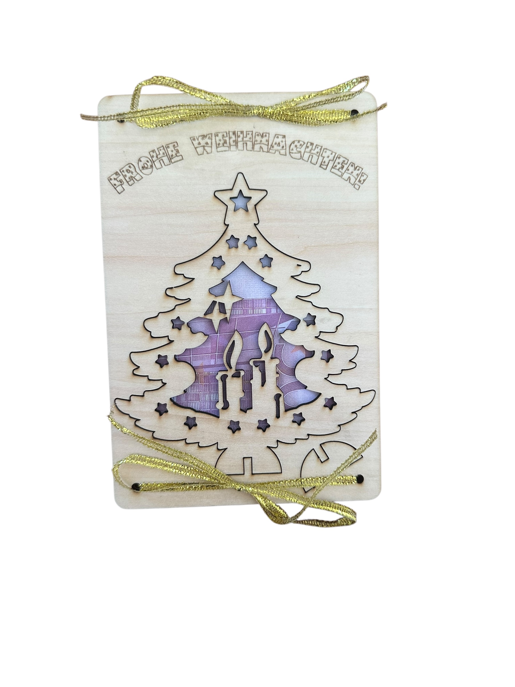 "Weihnachtsbaum zum Aufstellen" - Hölzerne Weihnachts-Grußkarte (2 in 1 Grußkarte mit Weihnachtsanhänger)