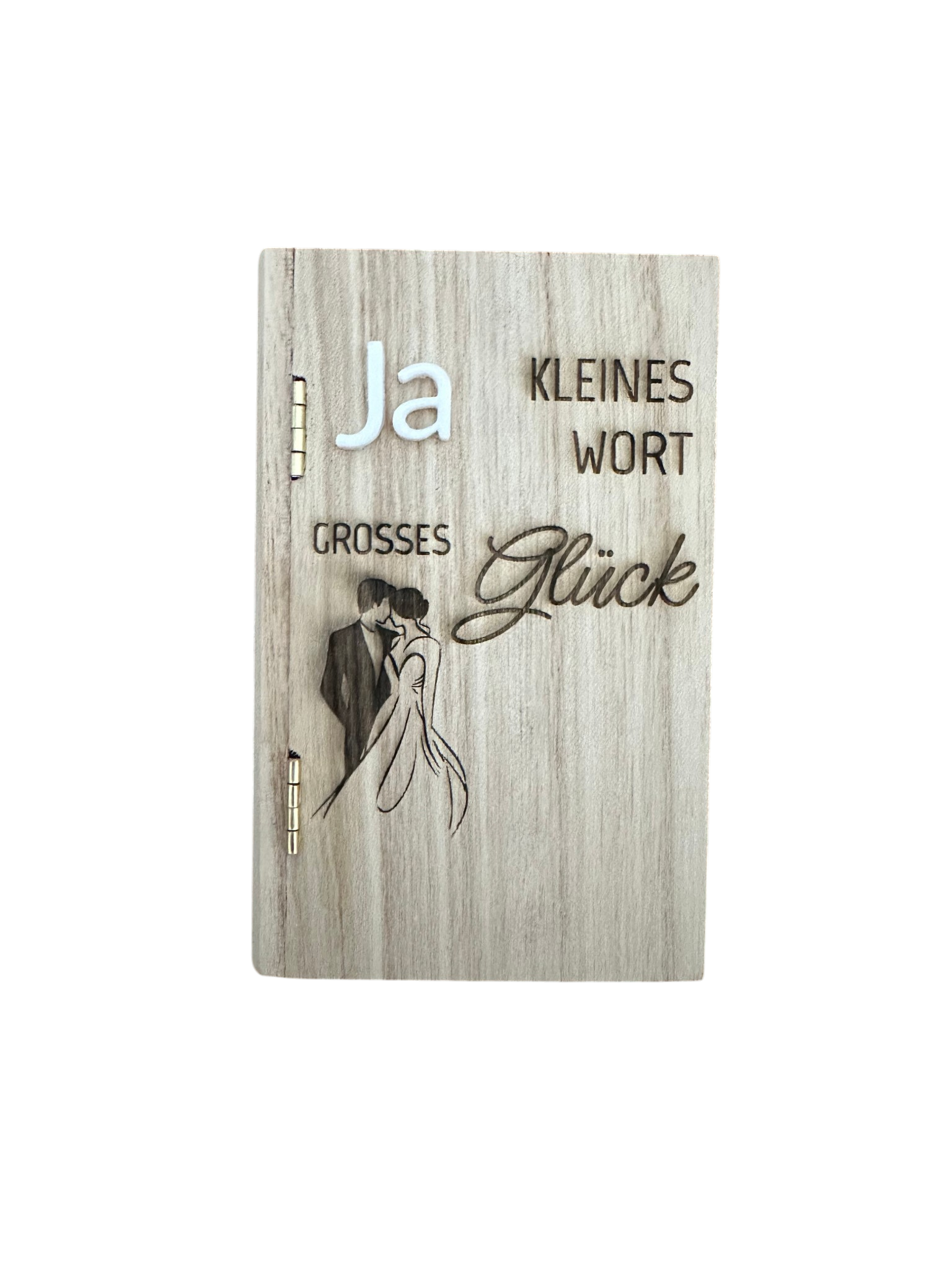 "Ja, kleines Wort – großes Glück" Deko-Buch aus Holz mit Magnetverschluss