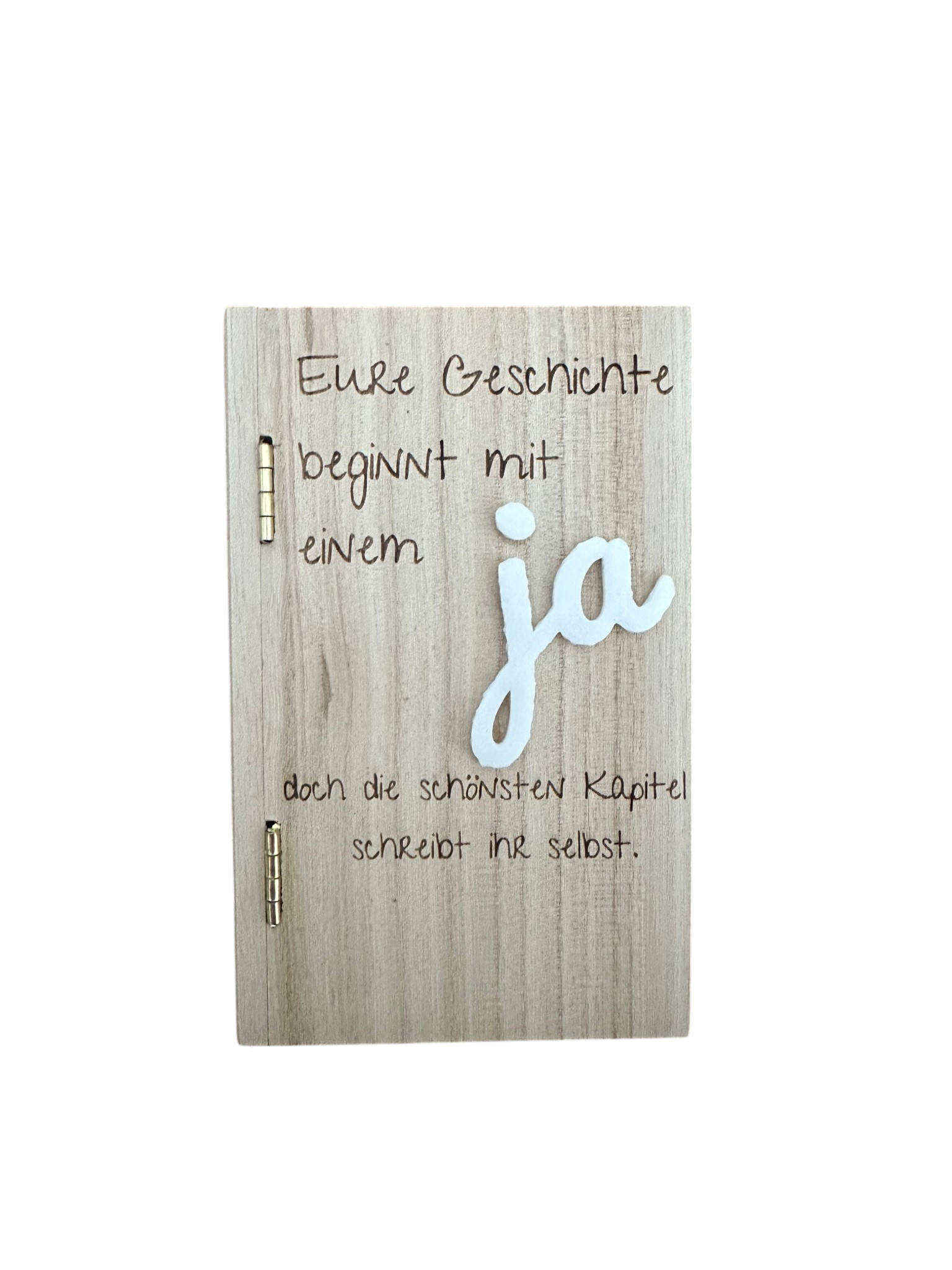 "Eure Geschichte beginnt mit einem Ja" – Personalisierbares Holzbuch mit Geheimfach