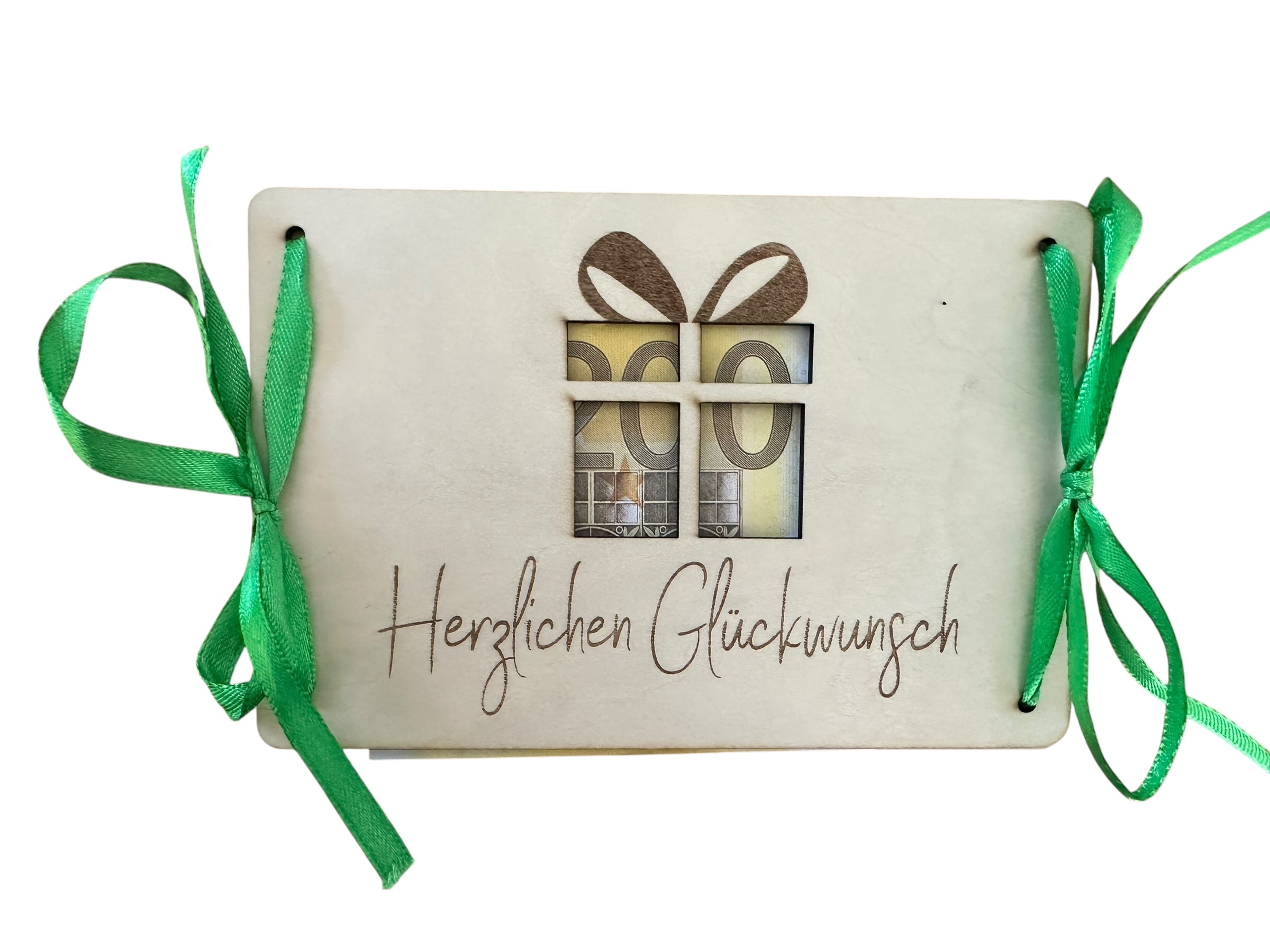 "Herzlichen Glückwunsch" - Hölzerne Grußkarte als Geldgeschenk zum Gratulieren "Herzlichen Glückwunsch" - Hölzerne Grußkarte als Geldgeschenk zum Gratulieren