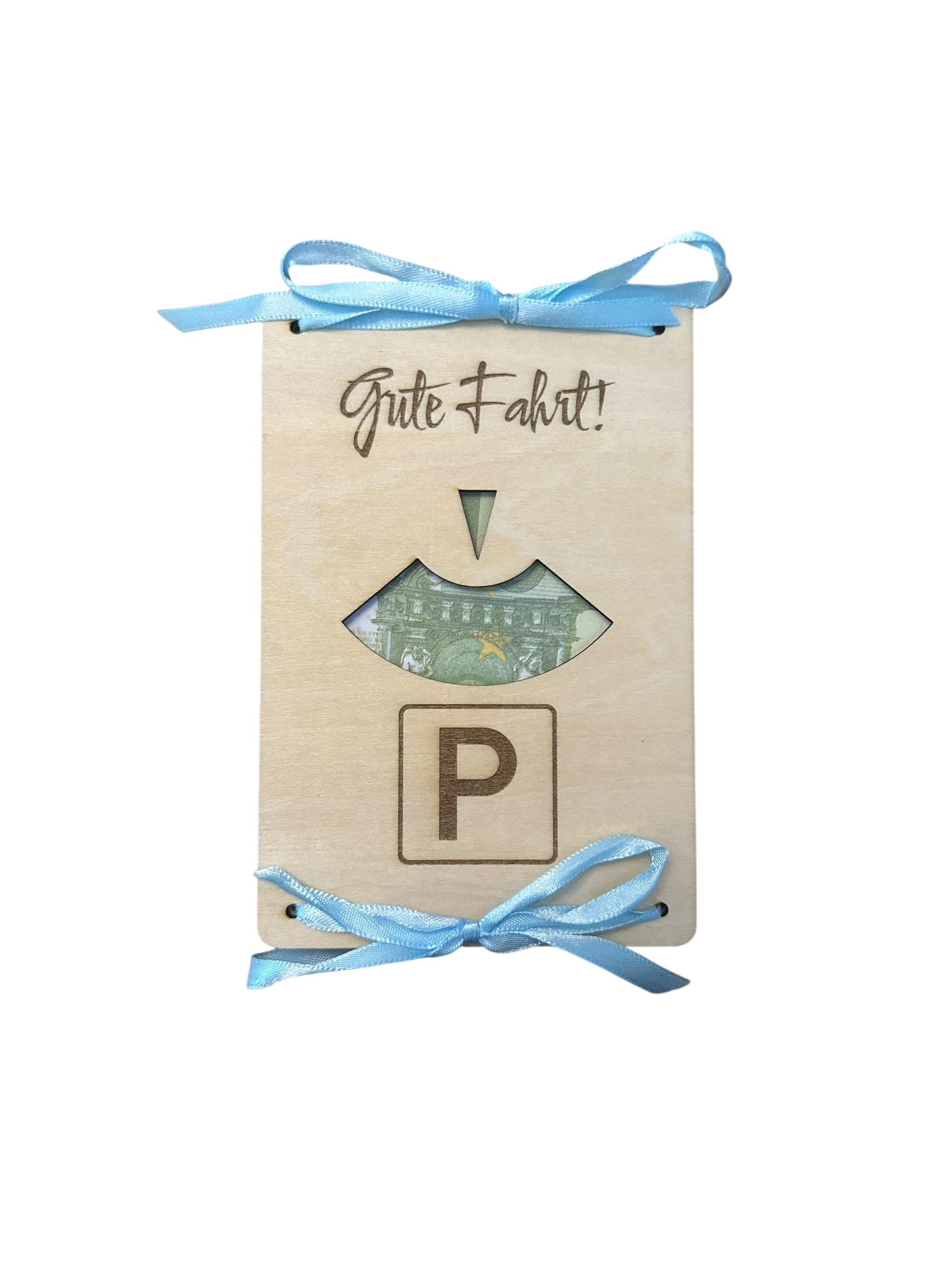 "Gute Fahrt" - Hölzerne Grußkarte als Geldgeschenk für Auto-Fans, zum Geburtstag oder zum Führerschein