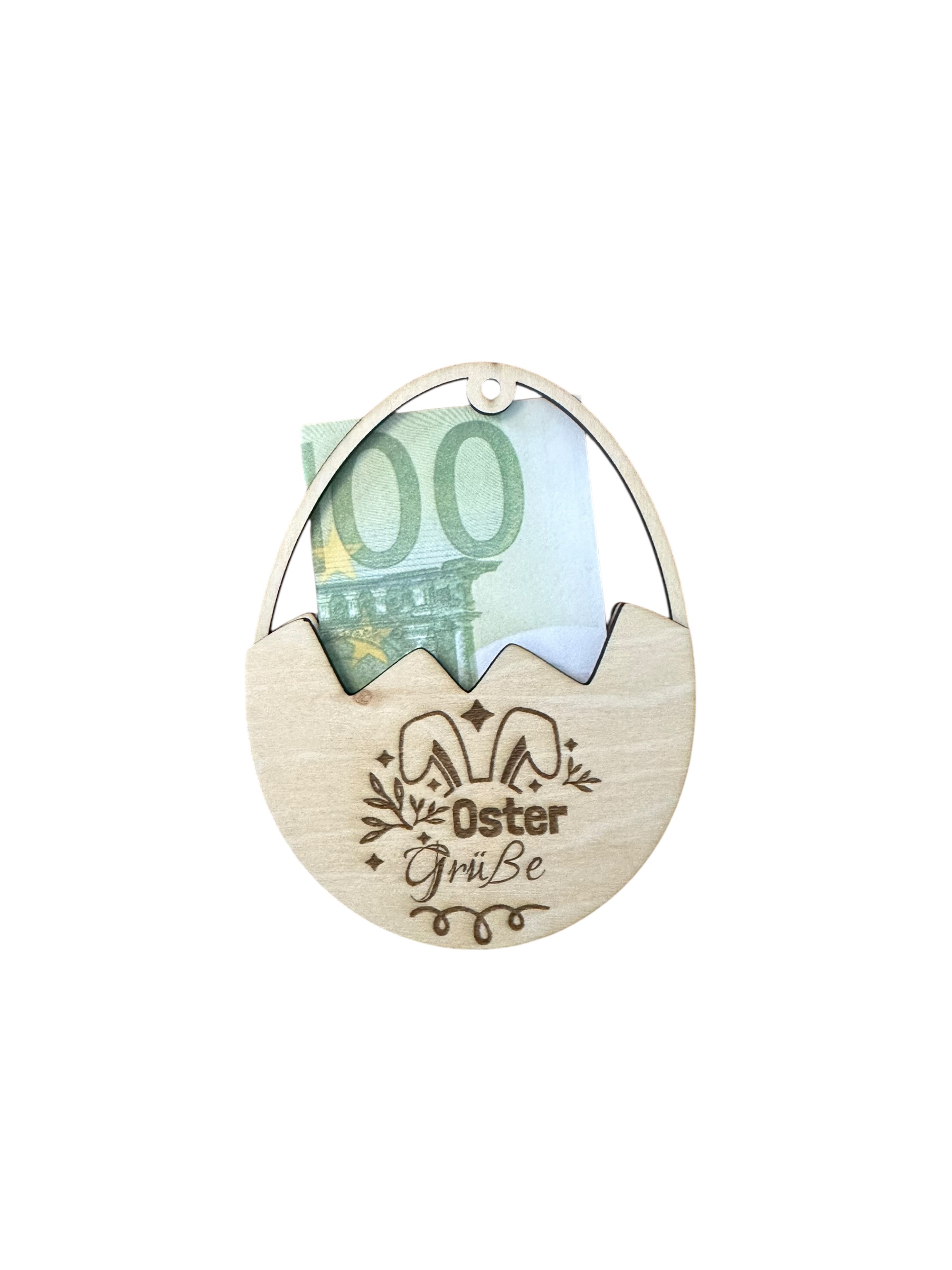 Holz‑Geldgeschenk „Ostergrüße“ – Osteranhänger mit liebevoller Gravur